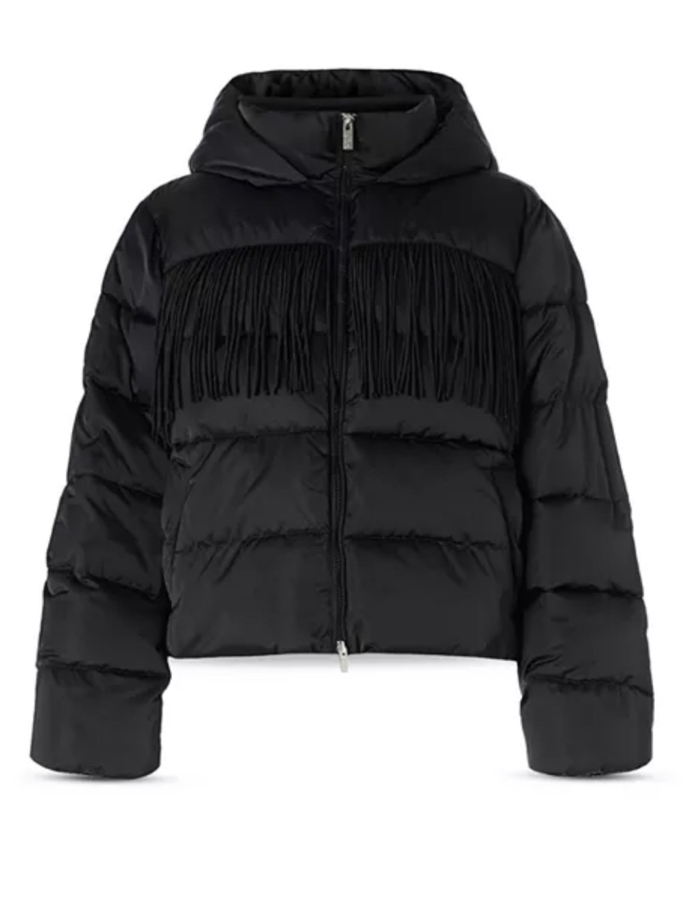 NWOT Marella Wein Hooded Fringe Puffer Jacket Size USA 12